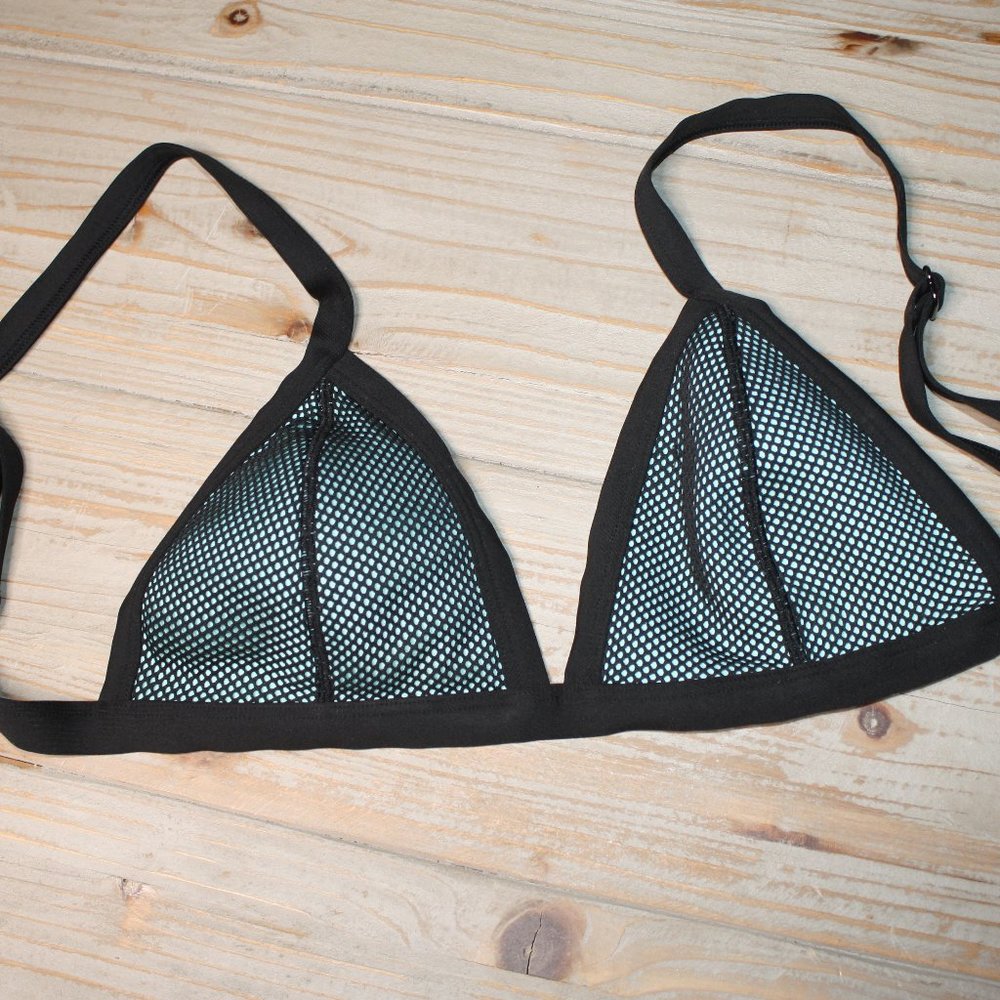 teal + black mesh swimwear top